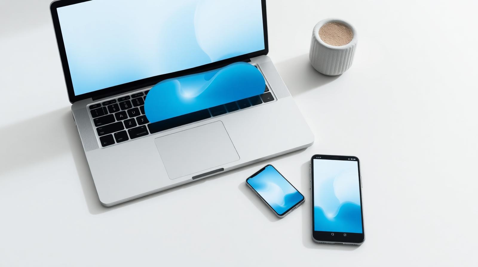 Laptop, smartphone and tablet showing a cloud backup app