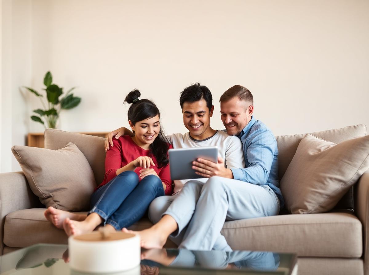 Family using a tablet together