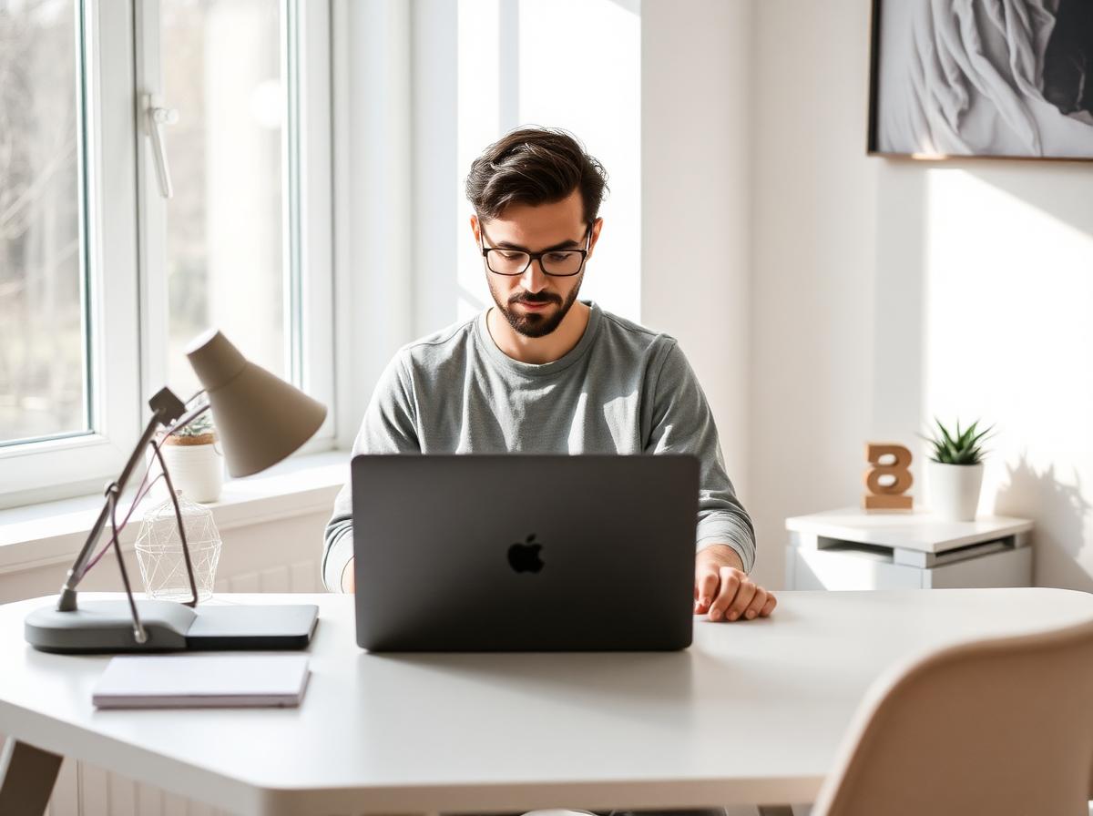 Freelancer working at a clean desk