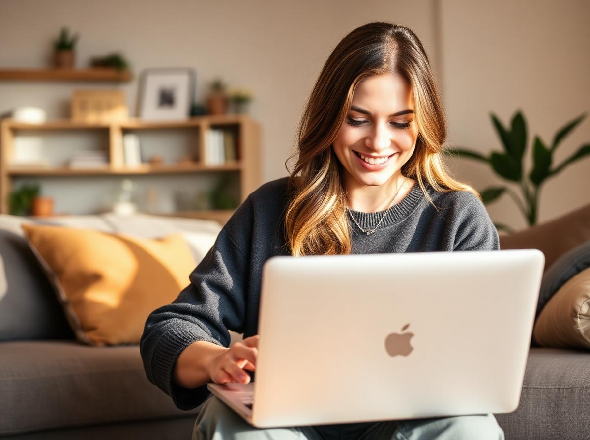 Individual using laptop at home