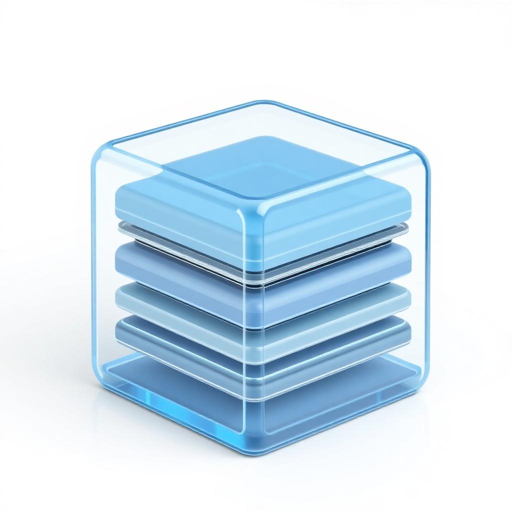 Compressed glass cube with stacked layers